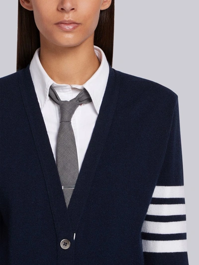 Shop Thom Browne Navy Cashmere 4-bar V-neck Cardigan In Blue