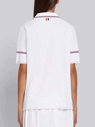 Shop Thom Browne Tipping Stripe Boxy Polo Shirt In White