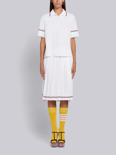 Shop Thom Browne Tipping Stripe Boxy Polo Shirt In White