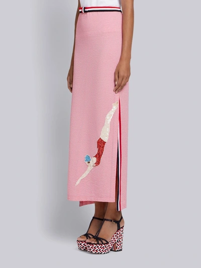 Shop Thom Browne Sequin Icon Seersucker Slip Skirt In Pink