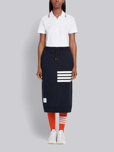 Shop Thom Browne Navy Classic Loopback Cotton Engineered 4-bar Drawstring Sack Skirt In Blue