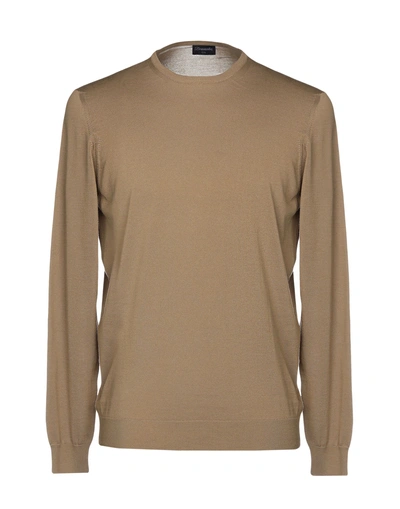 Shop Drumohr Man Sweater Khaki Size 44 Cotton In Beige