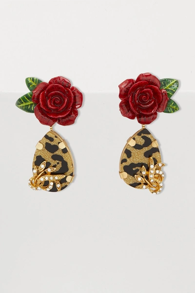 Shop Dolce & Gabbana Roses And Leopard Earrings