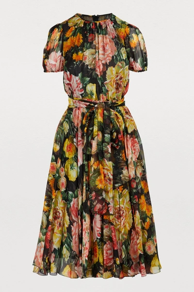 Shop Dolce & Gabbana Silk Midi Dress In Multi
