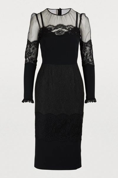 Shop Dolce & Gabbana Lace Detail Midi Dress In Black