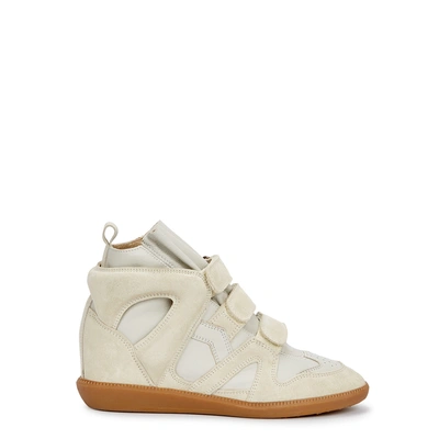 Shop Isabel Marant Buckee 90 Taupe Leather Wedge Sneakers In White