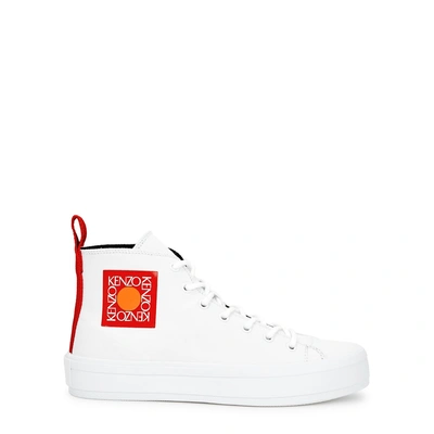 Shop Kenzo K-street Logo Canvas Hi-top Trainers In White And Red