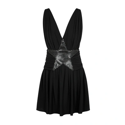 Shop Saint Laurent Black Star-appliquéd Mini Dress