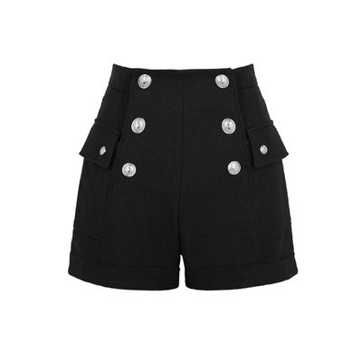 Shop Balmain Black High-waisted Cotton Shorts