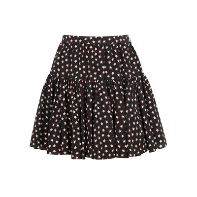 Shop Saint Laurent Black Star-print Silk Skirt