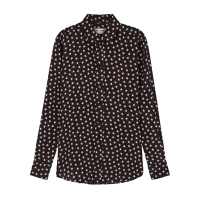 Shop Saint Laurent Black Star-print Silk Shirt