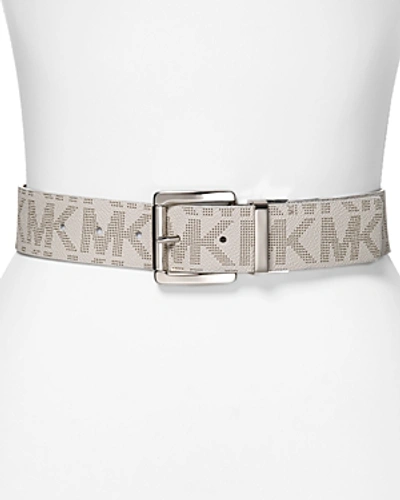 Shop Michael Michael Kors Women's Belt - Mk With Square Buckle In Vanilla
