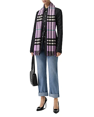 Shop Burberry Giant Icon Check Cashmere Scarf In Pale Heather