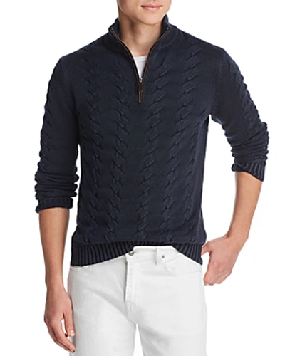 Shop The Men's Store At Bloomingdale's Suede-accented Half-zip Cable-knit Sweater - 100% Exclusive In Dark Blue