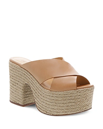 Shop Schutz Women's Lora Leather Platform Espadrille Sandals In Honey Beige