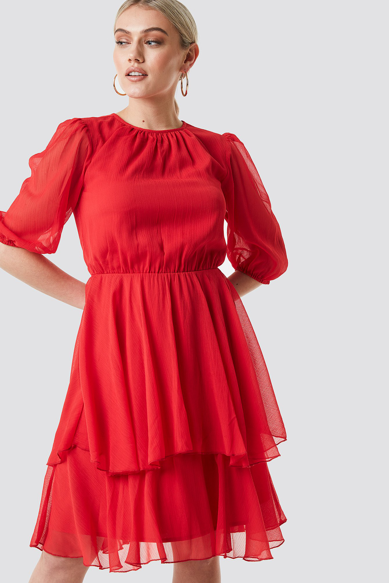 new look puff sleeve chiffon shirt dress in pink floral