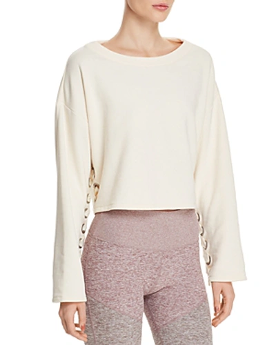 Shop Alo Yoga Cropped Lace-up Sweatshirt In Pristine