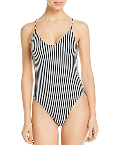 Shop Norma Kamali Fara Low Back Slip One Piece Swimsuit In Ivory/black Stripe
