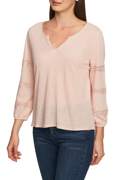 Shop 1.state Lace Detail Split Neck Top In Delicate Blush