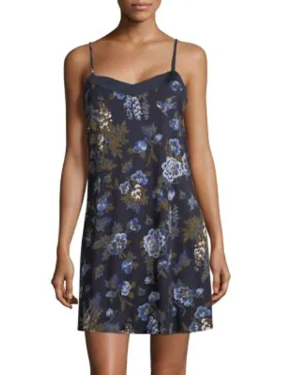 Shop Hanro Zahra Floral Chemise In Navy Flower