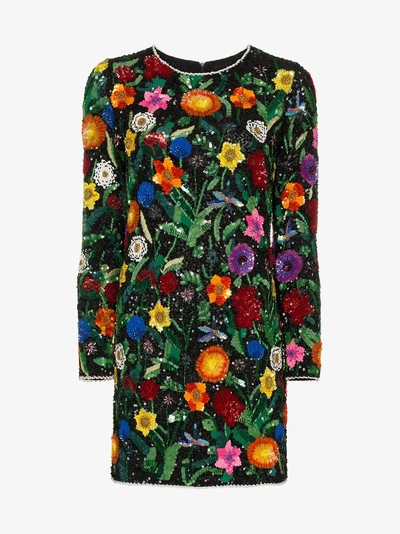 Shop Ashish Floral Sequin Embellished Mini Dress In Multicolour