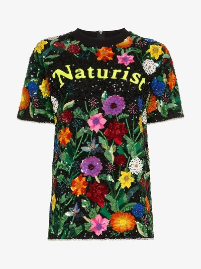 Shop Ashish Naturist Floral Sequin Embellished Top In Black