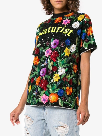 Shop Ashish Naturist Floral Sequin Embellished Top In Black