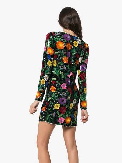 Shop Ashish Floral Sequin Embellished Mini Dress In Multicolour