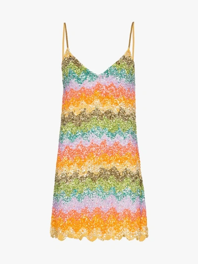Shop Ashish Rainbow Sequin Embellished Slip Dress In Multicolour