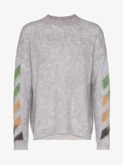 Shop Off-white Mohair Stripe Detail Sweater In Grey