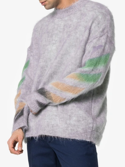 Shop Off-white Mohair Stripe Detail Sweater In Grey