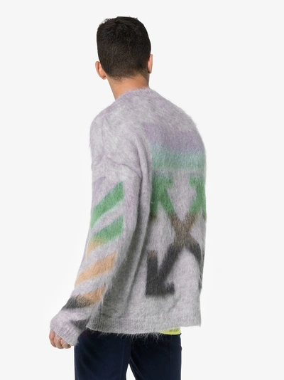 Shop Off-white Mohair Stripe Detail Sweater In Grey