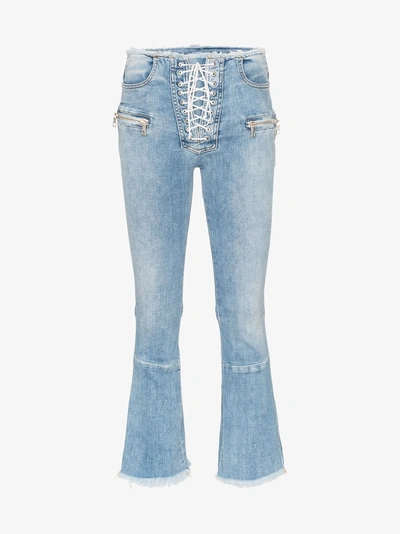 Shop Ben Taverniti Unravel Project Unravel Project Cropped Frayed Jeans In Blue