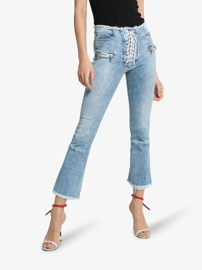 Shop Ben Taverniti Unravel Project Unravel Project Cropped Frayed Jeans In Blue