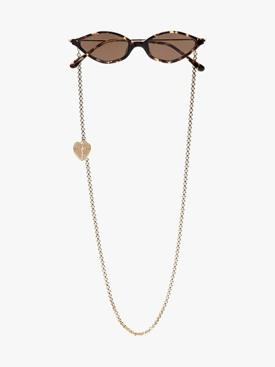 Shop Alessandra Rich Tortoiseshell Cat-eye Gold-tone Chain Sunglasses In Brown
