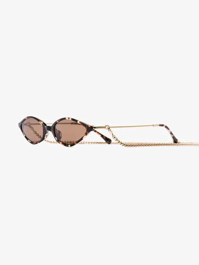 Shop Alessandra Rich Tortoiseshell Cat-eye Gold-tone Chain Sunglasses In Brown