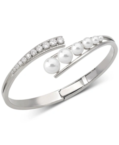 Shop Majorica Stainless Steel Cubic Zirconia & Organic Pearl (3-8mm) Bangle Bracelet In White