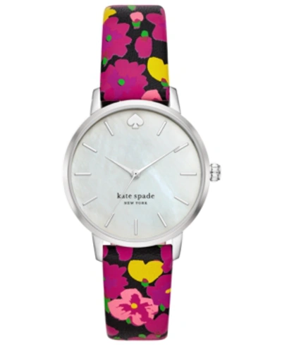 Shop Kate Spade New York Women's Metro Multicolored Floral Leather Strap Watch 34mm In Black