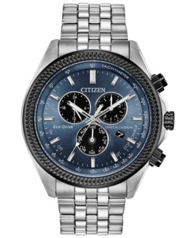 Shop Citizen Eco-drive Men's Chronograph Brycen Stainless Steel Bracelet Watch 44mm In Silver