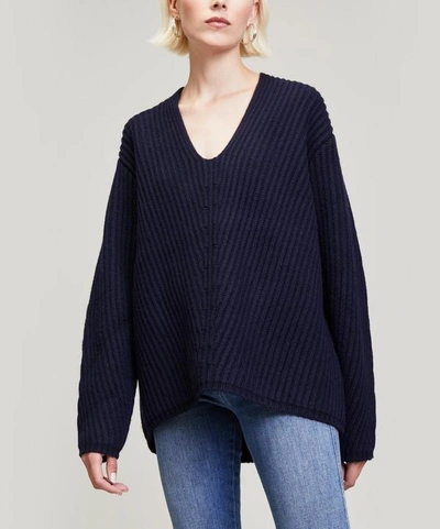 Shop Acne Studios Deborah V-neck Wool Knit In Navy