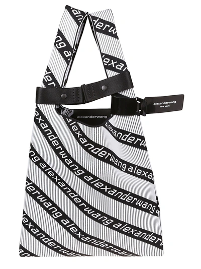 Shop Alexander Wang Knit Jacquard Logo Tote In Black And White