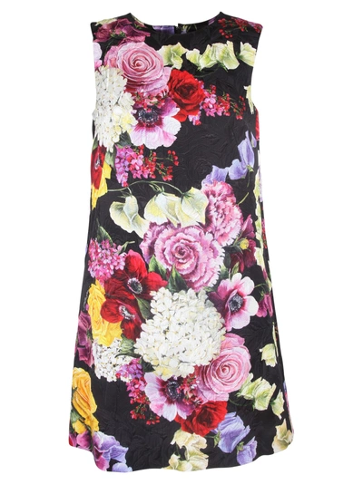 Shop Dolce & Gabbana Floral Print Sleeveless Shift Dress In Nero Fiori