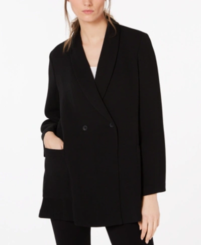 Shop Eileen Fisher Double Breasted Textured Blazer In Black