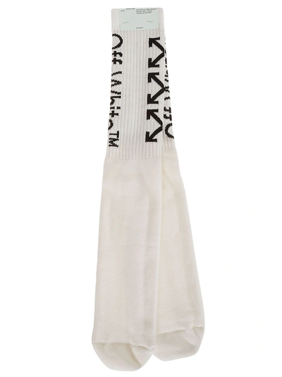 Shop Off-white Off White Knitted Arrow Socks In White  Black