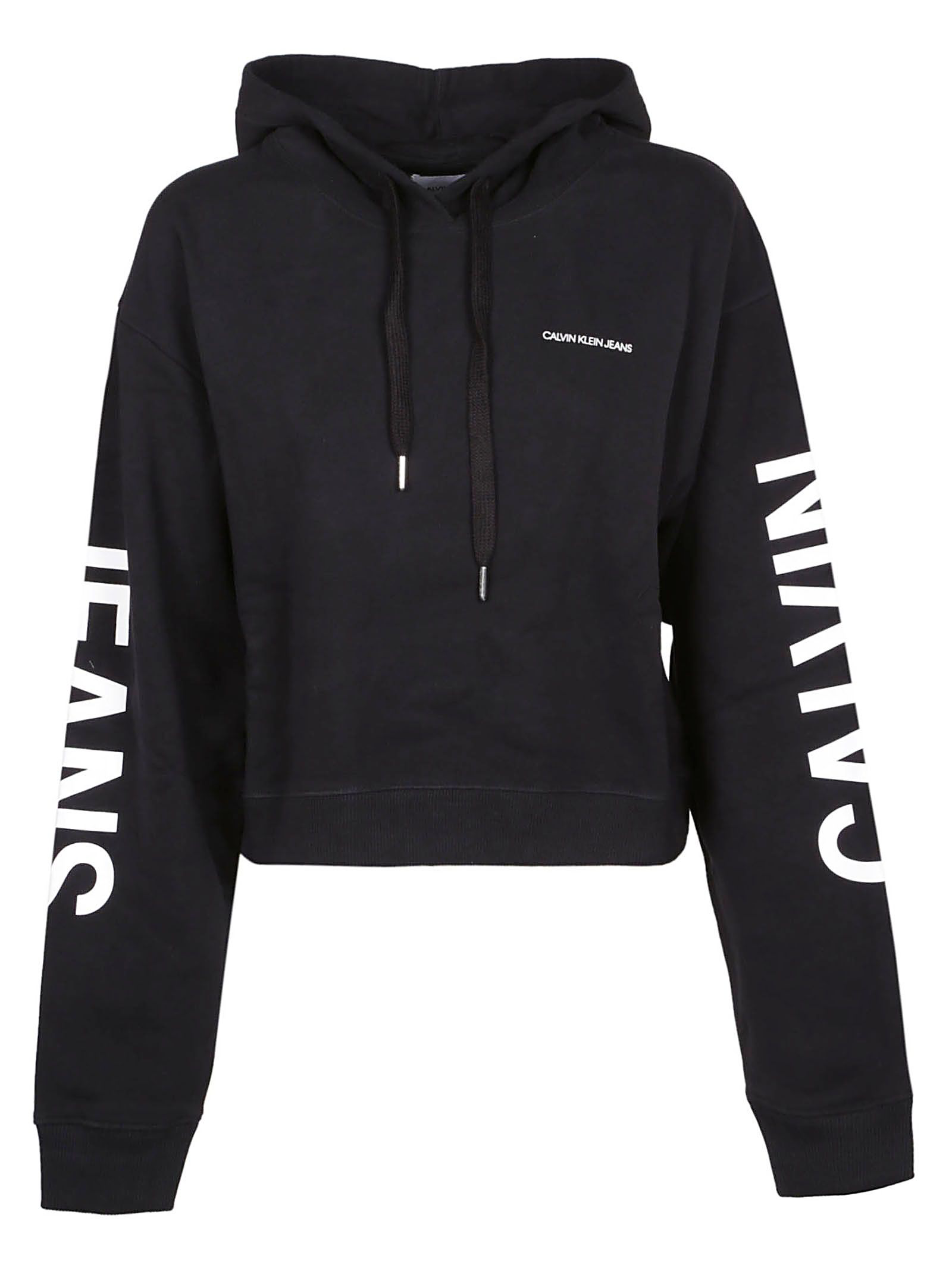 Calvin Klein Cropped Logo Hoodie In Ck Black | ModeSens