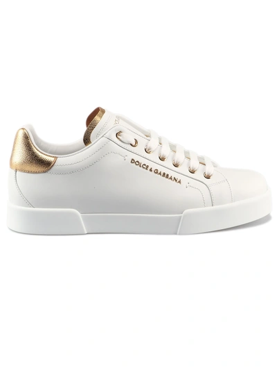 Shop Dolce & Gabbana Logo Plaque Sneakers In 8bwhite/gold