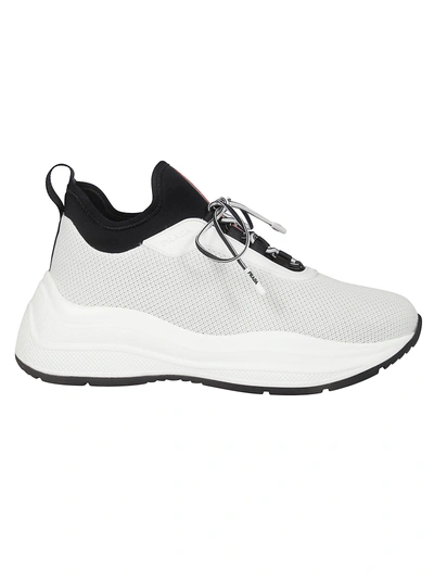 Shop Prada Classic Mesh Sneakers In White Black