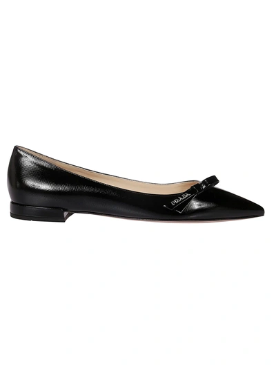 Shop Prada Textured Ballerinas In Black