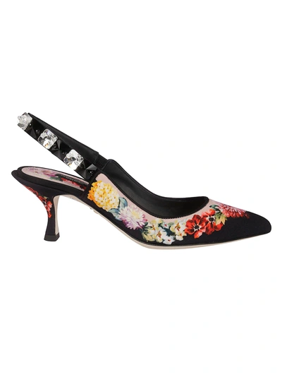 Shop Dolce & Gabbana Floral Print Slingback Pumps In Black
