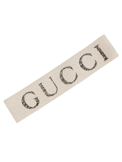 Gucci White Stretch Knit Logo Headband In Ivory | ModeSens